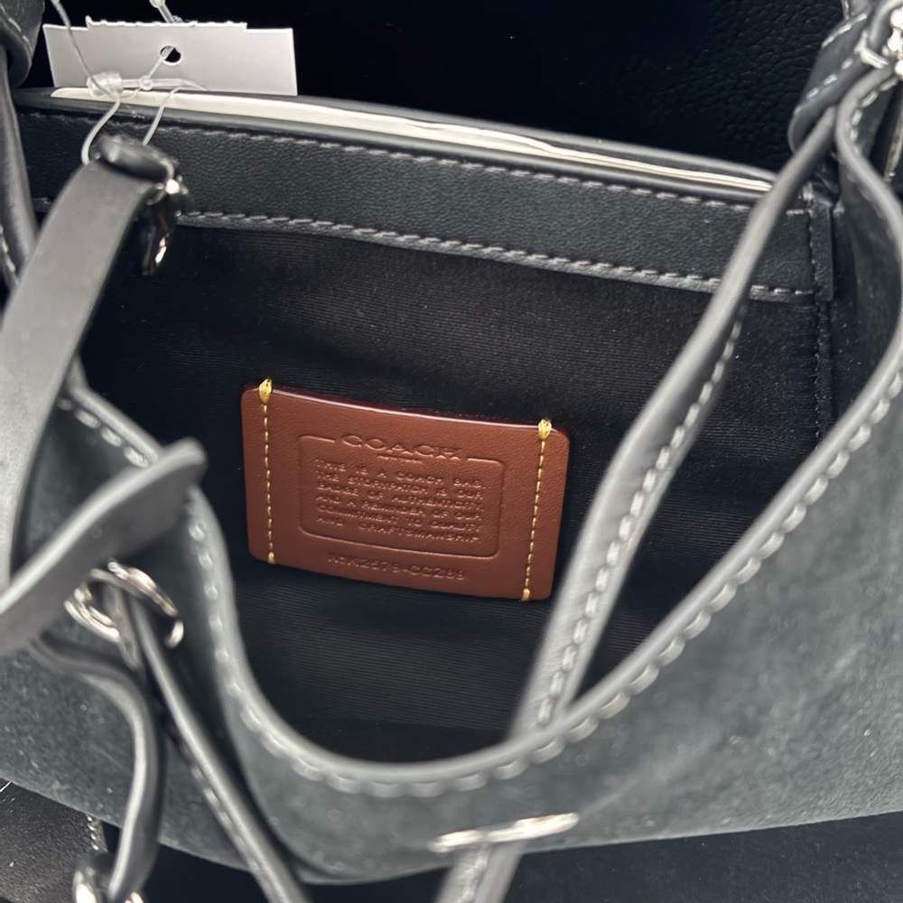 Coach Rowan Bucket Bag With Cherry Charm CCZ89 Suede/Silver/Black - Picture 7 of 9